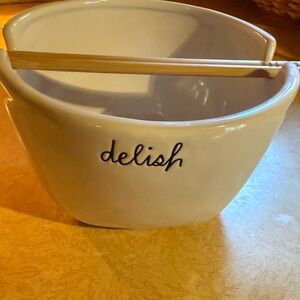 Rae Dunn White Ceramic Bowl with Chopsticks